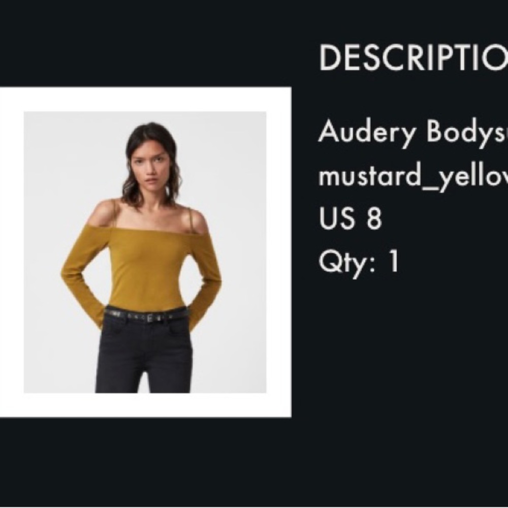NWOT - AllSaints Audrey body suit- Mustard Yellow